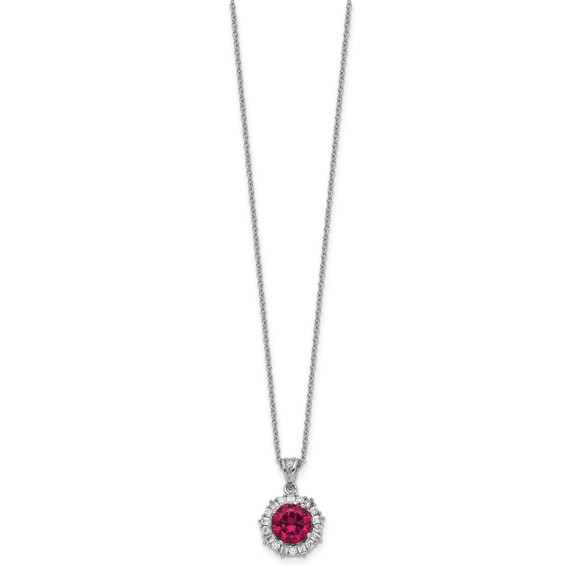 Sterling Silver Lab Created Red Ruby & White CZ 18"Necklace - Picture 2 of 4